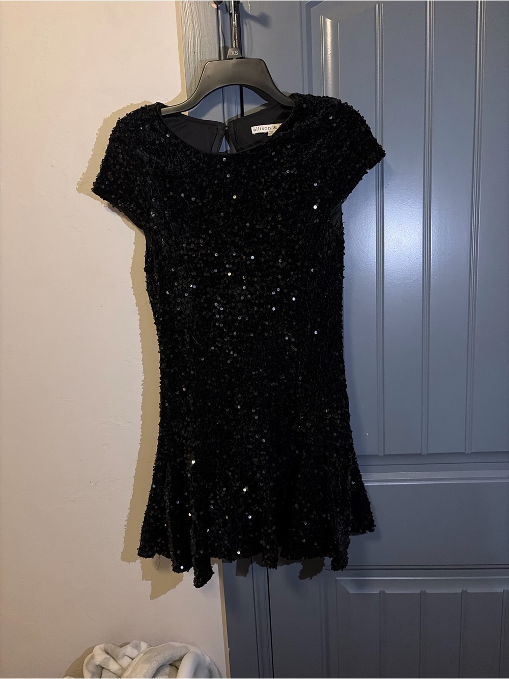Black Sequin Cap-Sleeve Mini Dress